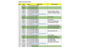 Jadual Kuliah Julai 2022